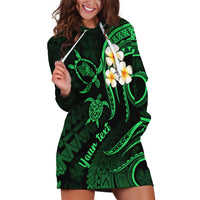 Personalised Oahu Hawaii Hoodie Dress Polynesian Tattoo and Pacific Plumeria Green Vibe LT9 Green - Polynesian Pride