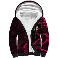 Personalised Oahu Hawaii Sherpa Hoodie Polynesian Tattoo and Pacific Plumeria Pink Vibe LT9 Unisex Pink - Polynesian Pride
