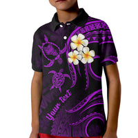 Personalised Oahu Hawaii Kid Polo Shirt Polynesian Tattoo and Pacific Plumeria Purple Vibe LT9 Kid Purple - Polynesian Pride