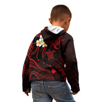 Personalised Oahu Hawaii Kid Hoodie Polynesian Tattoo and Pacific Plumeria Red Vibe LT9 - Polynesian Pride