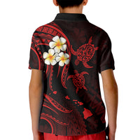 Personalised Oahu Hawaii Kid Polo Shirt Polynesian Tattoo and Pacific Plumeria Red Vibe LT9 - Polynesian Pride