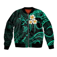 Personalised Oahu Hawaii Bomber Jacket Polynesian Tattoo and Pacific Plumeria Turquoise Vibe LT9 Unisex Turquoise - Polynesian Pride