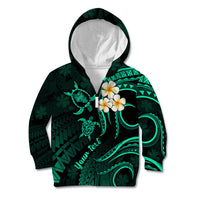 Personalised Oahu Hawaii Kid Hoodie Polynesian Tattoo and Pacific Plumeria Turquoise Vibe LT9 Zip Hoodie Turquoise - Polynesian Pride