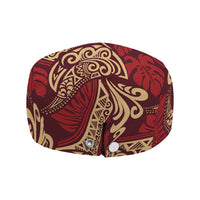 Luxury Red Monstera Jeff Hat Polynesian Tribal Pattern - Polynesian Pride