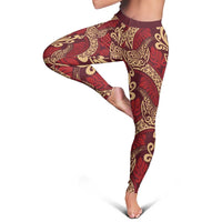 Luxury Red Monstera Leggings Polynesian Tribal Pattern - Polynesian Pride