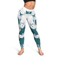 Maori Manta Ray Plumeria Teal Leggings - Polynesian Ocean Design LT01 - Polynesian Pride