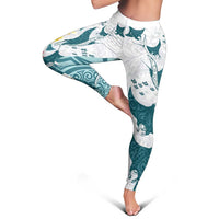 Maori Manta Ray Plumeria Teal Leggings - Polynesian Ocean Design LT01 - Polynesian Pride