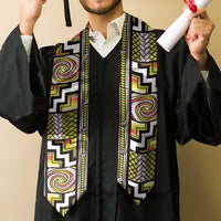 Maori Matariki Graduation Stole Yellow Galaxy Aesthetic Koru Art LT01 - Polynesian Pride