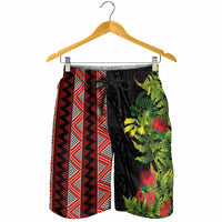 Maori Tukutuku Shorts for Men with Ferns Pohutukawa and Kowhai Tribal Moko Patterns