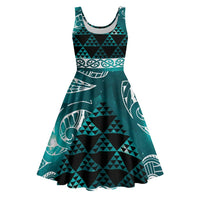 Matariki New Zealand Midi Dress NZ Niho Taniwha Maori New Year Cyan Galaxy LT14 Cyan - Polynesian Pride