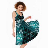 Matariki New Zealand Midi Dress NZ Niho Taniwha Maori New Year Cyan Galaxy LT14 - Polynesian Pride