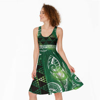 Matariki New Zealand Midi Dress NZ Niho Taniwha Maori New Year Green Galaxy LT14 - Polynesian Pride