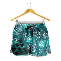 Matariki New Zealand Shorts for Women NZ Niho Taniwha Maori New Year Cyan Galaxy LT14 - Polynesian Pride