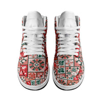 Mele Kalikimaka Hawaii Christmas High Sneakers AJ1 Ulaula Seamless Floral Motif LT9 - Polynesian Pride