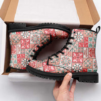 Mele Kalikimaka Hawaii Christmas Leather Boots Ulaula Seamless Floral Motif - Polynesian Pride