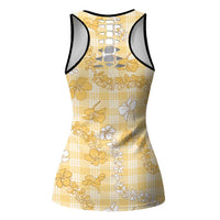 Melemele Aloha Hawaii Hollow Tank Top Plumeria Lei With Palaka Motif - Polynesian Pride