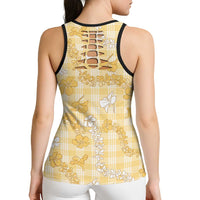 Melemele Aloha Hawaii Hollow Tank Top Plumeria Lei With Palaka Motif - Polynesian Pride