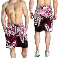Monstera Plumeria Flowers Pink Shorts for Men Polynesian Pattern