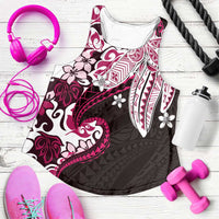 Monstera Plumeria Flowers Pink Women Racerback Tank Polynesian Pattern