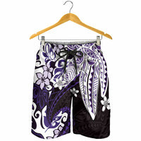 Monstera Plumeria Flowers Purple Shorts for Men Polynesian Pattern