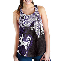 Monstera Plumeria Flowers Purple Women Racerback Tank Polynesian Pattern