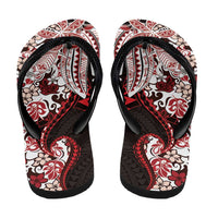 Monstera Plumeria Flowers Red Flip Flops Polynesian Pattern