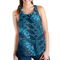 Naval Night Aloha Hawaii Women Racerback Tank Hawaiian Kakau Ohia Lehua Lei - Polynesian Pride