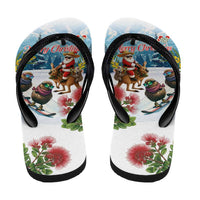 New Zealand and Australia Merry Christmas Flip Flops Kiwi Birds Skiing and Koala Santa Riding Kangaroo LT03 - Polynesian Pride