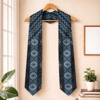 New Zealand Aotearoa Graduation Stole Blue Poutama With Taniko Pattern LT05 One Size Blue - Polynesian Pride