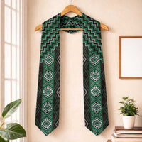 New Zealand Aotearoa Graduation Stole Green Poutama With Taniko Pattern LT05 One Size Green - Polynesian Pride