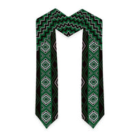 New Zealand Aotearoa Graduation Stole Green Poutama With Taniko Pattern LT05 - Polynesian Pride