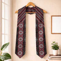 New Zealand Aotearoa Graduation Stole Red Poutama With Taniko Pattern LT05 One Size Red - Polynesian Pride