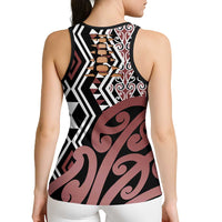 New Zealand Hollow Tank Top Aotearoa Kowhaiwhai Mix Taniko Art - Brown LT14 - Polynesian Pride