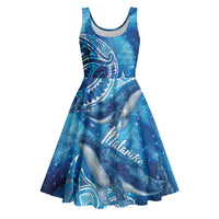 New Zealand Humpback Whale Matariki Midi Dress Maori New Year Taniko Niho Taniwha LT14 Blue - Polynesian Pride