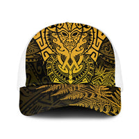 New Zealand Rugby All Gold Baseball Net Cap Silver Fern All Black Mix Ta Moko - Polynesian Pride