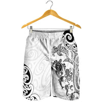New Zealand Sea Animals with Maori Tribal Tattoo Shorts for Men White Color