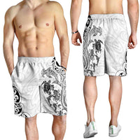 New Zealand Sea Animals with Maori Tribal Tattoo Shorts for Men White Color