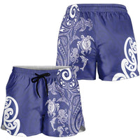 New Zealand Sea Animals with Maori Tribal Tattoo Shorts for Women Blue Color LT03 - Polynesian Pride