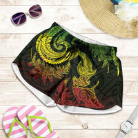 New Zealand Sea Animals with Maori Tribal Tattoo Shorts for Women Shark Manta Ray with Silver Fern Reggae LT03 Reggae - Polynesian Pride
