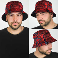 New Zealand Taiaha Maori Bucket Hat Whero Minimalist Silver Fern Tukutuku Motif LT9 - Polynesian Pride