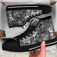 New Zealand Taiaha Maori High Top Shoes Kiwikiwi Minimalist Silver Fern Tukutuku Motif LT9 White - Polynesian Pride