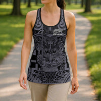 New Zealand Taiaha Maori Hollow Tank Top Minimalist Silver Fern All Black - Polynesian Pride
