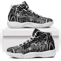 New Zealand Taiaha Maori Sneakers J11 Kiwikiwi Minimalist Silver Fern Tukutuku Motif LT9 White - Polynesian Pride