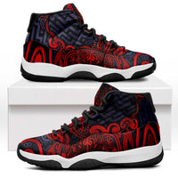 New Zealand Taiaha Maori Sneakers J11 Whero Minimalist Silver Fern Tukutuku Motif LT9 Red - Polynesian Pride
