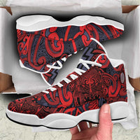 New Zealand Taiaha Maori Sneakers J13 Whero Minimalist Silver Fern Tukutuku Motif LT9 Red - Polynesian Pride