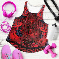 New Zealand Taiaha Maori Women Racerback Tank Whero Minimalist Silver Fern Tukutuku Motif LT9 Red - Polynesian Pride