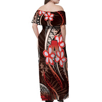 Polynesian Pride Dress - American Samoa 684 Siapo Coat Of Arms Red Off Shoulder Long Dress