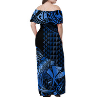 Polynesian Matching Dress and Hawaiian Shirt Hawaii Kakau Kanaka with Tribal Hammerhead Shark Blue LT14