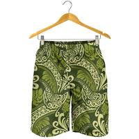 Olive Green Monstera Shorts for Men Polynesian Tribal Pattern - Polynesian Pride