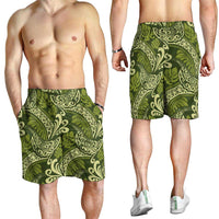 Olive Green Monstera Shorts for Men Polynesian Tribal Pattern - Polynesian Pride